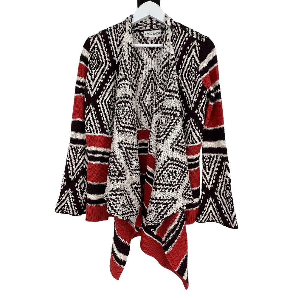 Knox Rose Open Front Drape Cardigan Women's Size XS Aztec L/S Casual Colorful